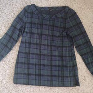 Talbots Womens Medium Blackwatch Plaid Cotton Knit Tunic Long Sleeve Top
